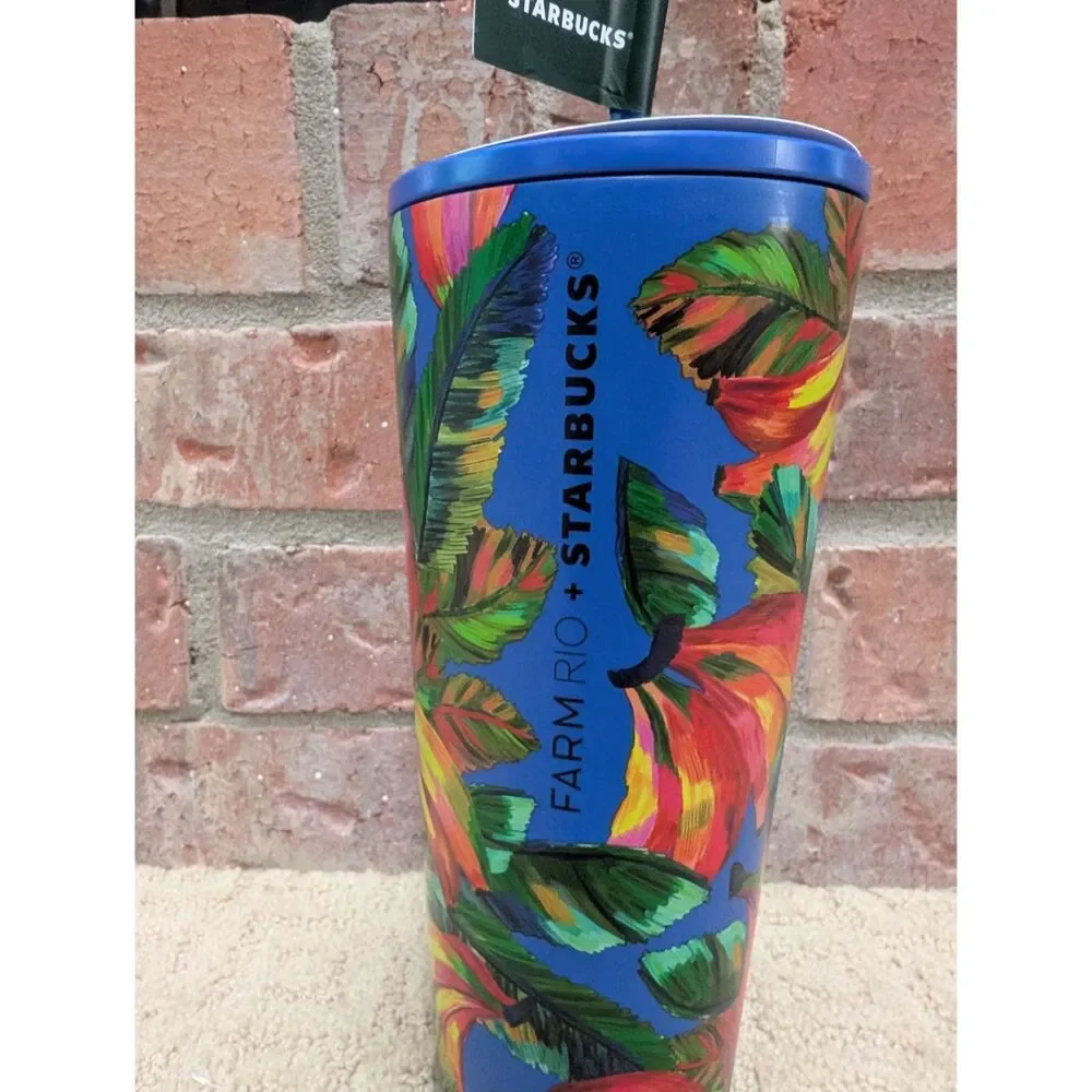 NWT Starbucks Farm Rio Cup Blue Pink Banana Cold Metal 2025 24oz Limited Edition